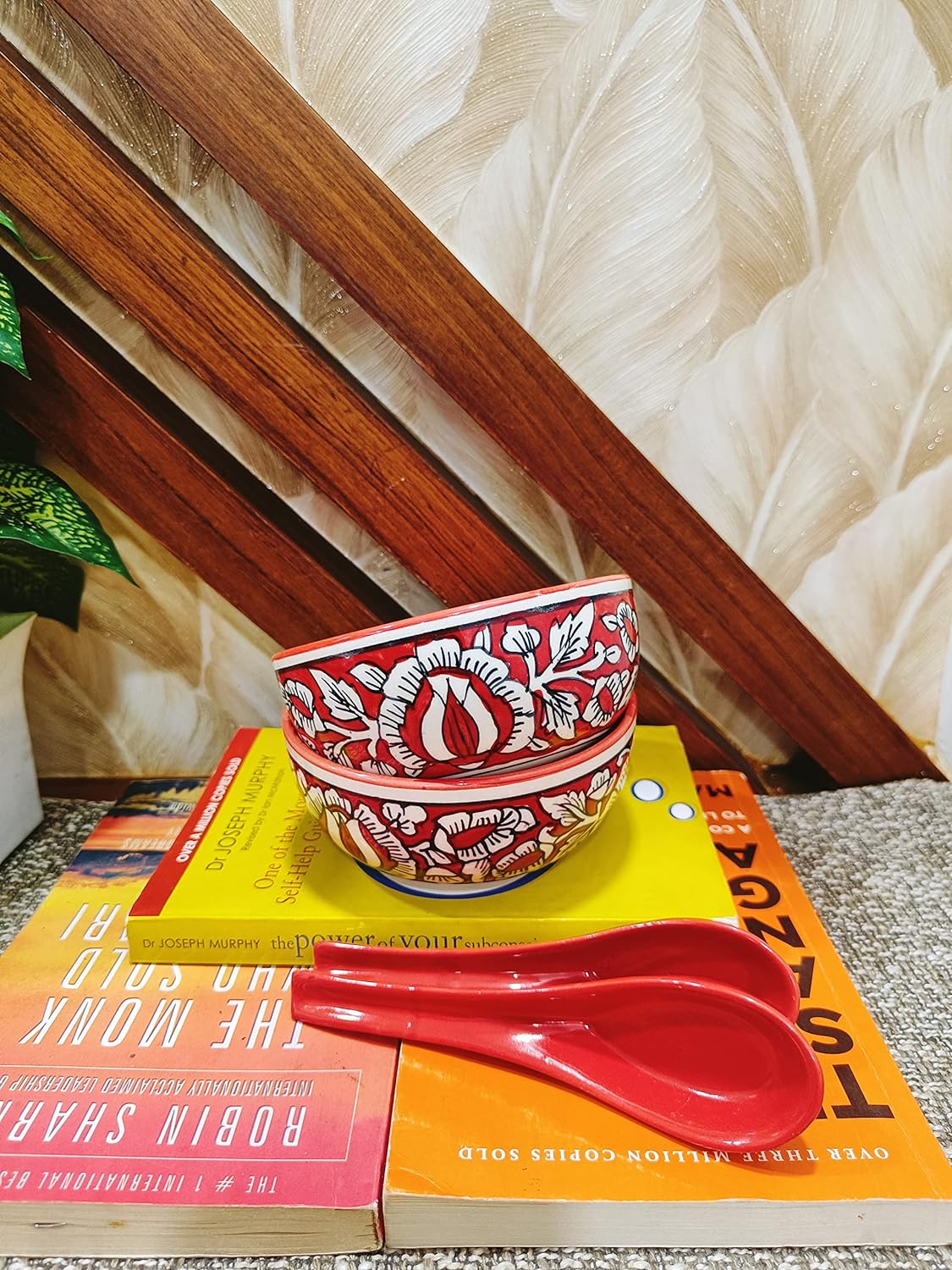 Caffeine Ceramic Handmade red mughal Soup Bowl (Set of 2) - Caffeine Premium Stoneware