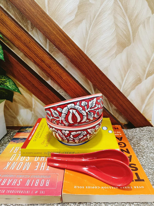 Caffeine Ceramic Handmade red mughal Soup Bowl (Set of 2) - Caffeine Premium Stoneware