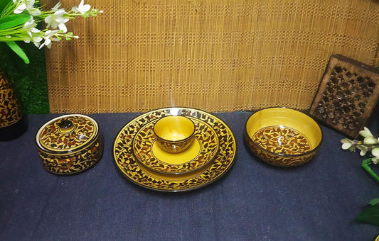 Caffeine Ceramic Handmade Brown Sehra Combo Dinner Set (5 pcs.)