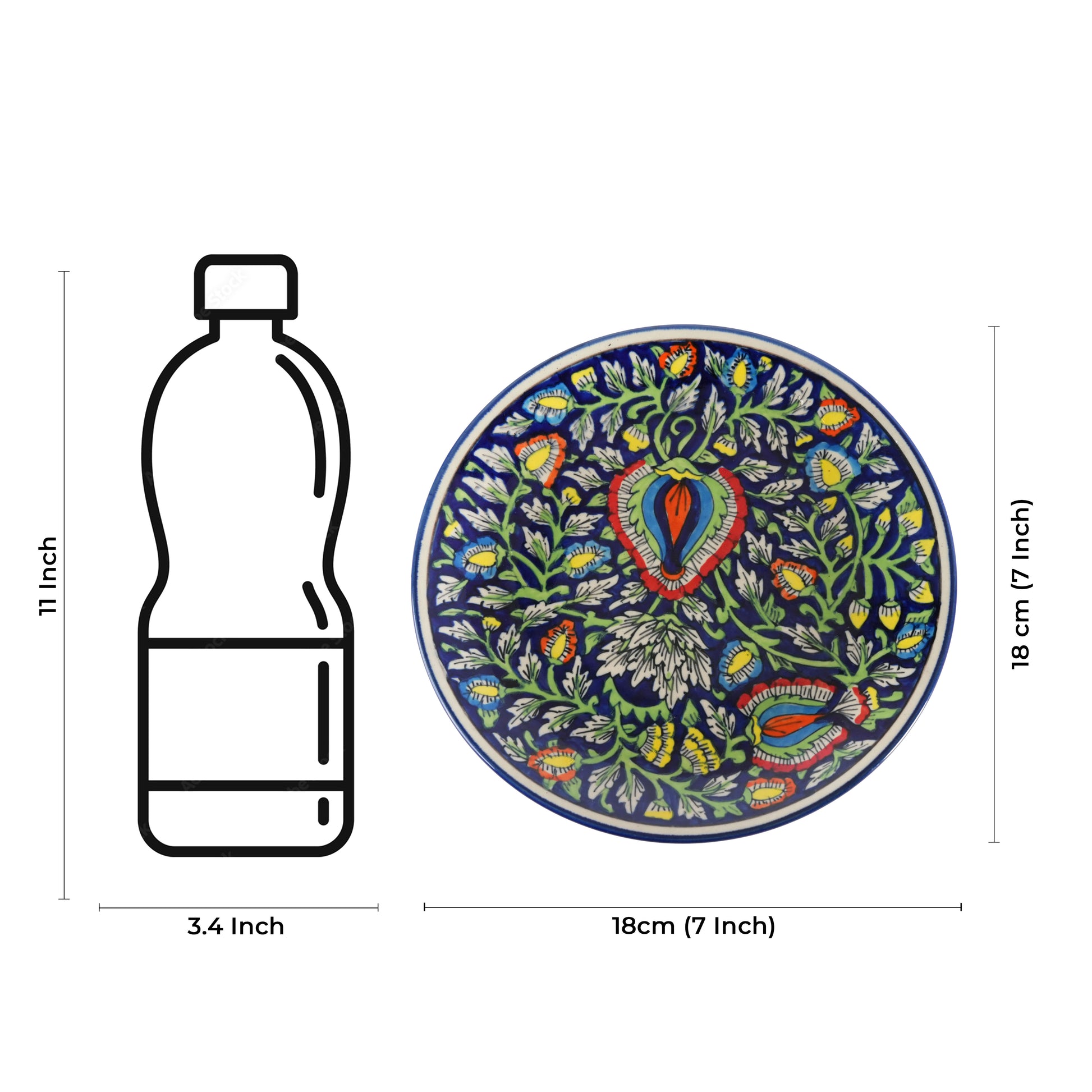 Caffeine Ceramic Handmade blue jaipuri quarter plate 7”(Set of 4) - Caffeine Premium Stoneware
