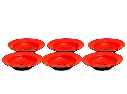 Caffeine Ceramic Handmade Stoneware Plain Red and Black  9"Soup Plate set of 6