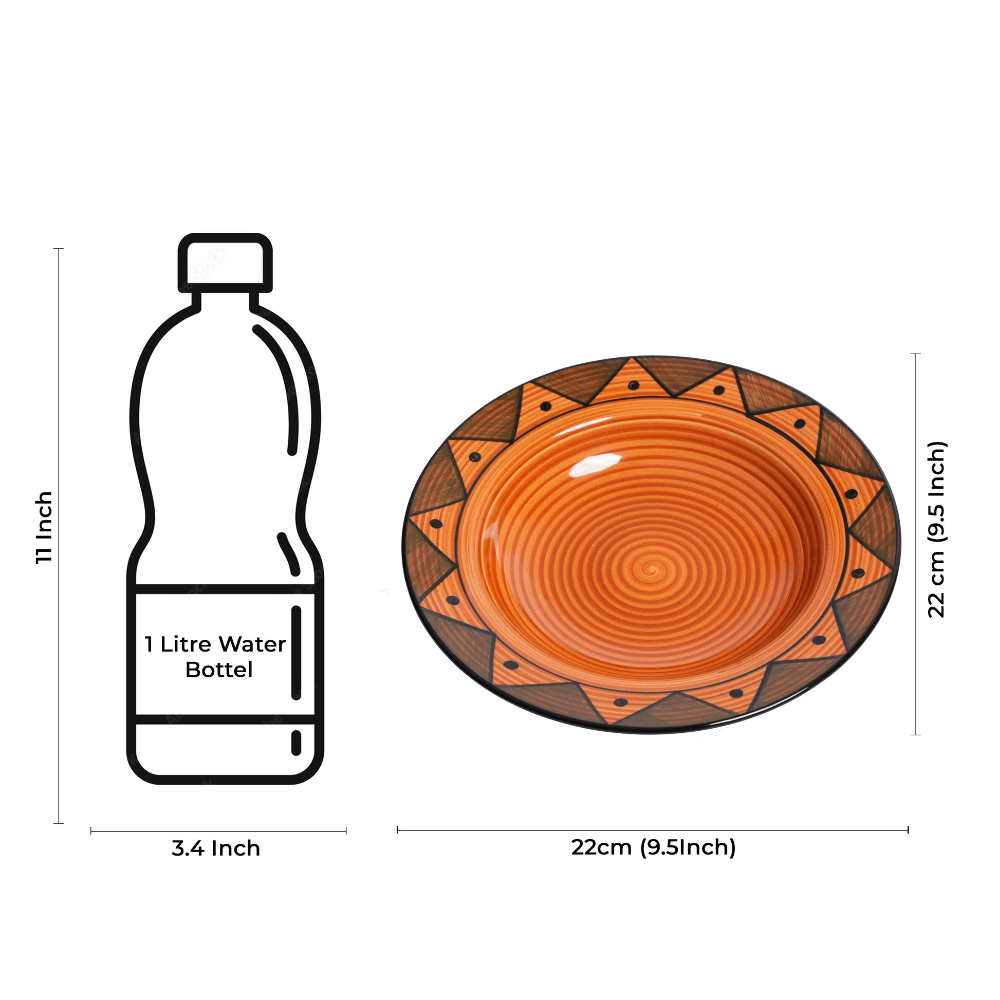 Caffeine Ceramic Handmade Stoneware Brown Soorya Soup Plates/Pasta Plate/Maggie Plate/Macaroni Plate 9 inch (Set of 6 Dishwasher & Microwave Safe) - Caffeine Premium Stoneware