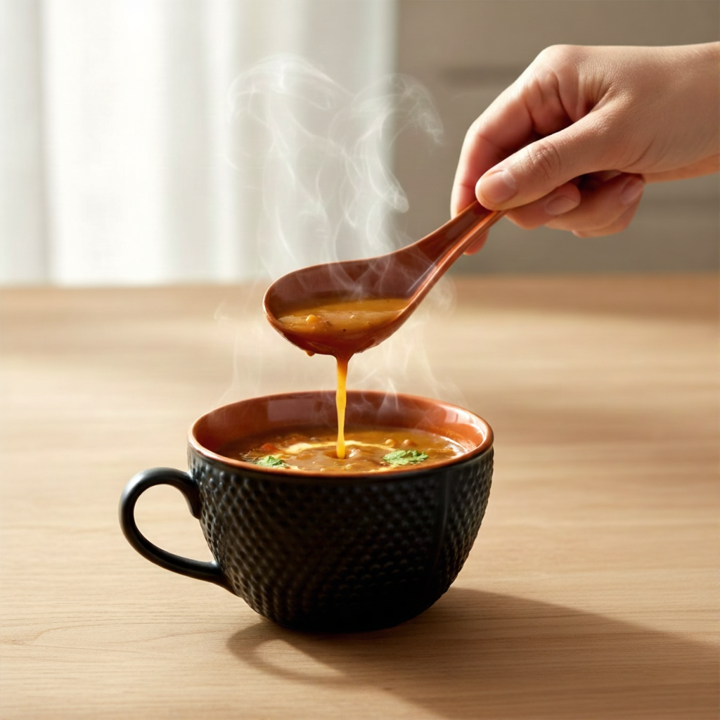 Caffeine Ceramic Handmade Brown & Black Bubble Single Handled Soup Bowl with Spoon (Set of 2)