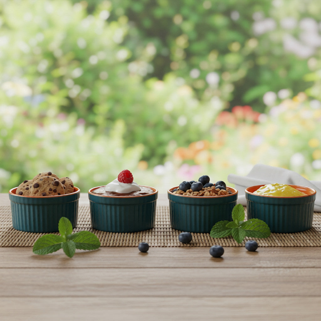 Caffeine Ceramic Handmade Blue & Orange Matte Ramekins Bowl(Set of 4)