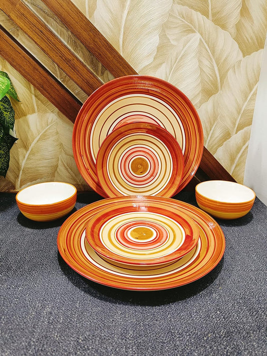 Caffeine Ceramic Handmade Orange Beige Combo Dinner Set (6 pcs.)