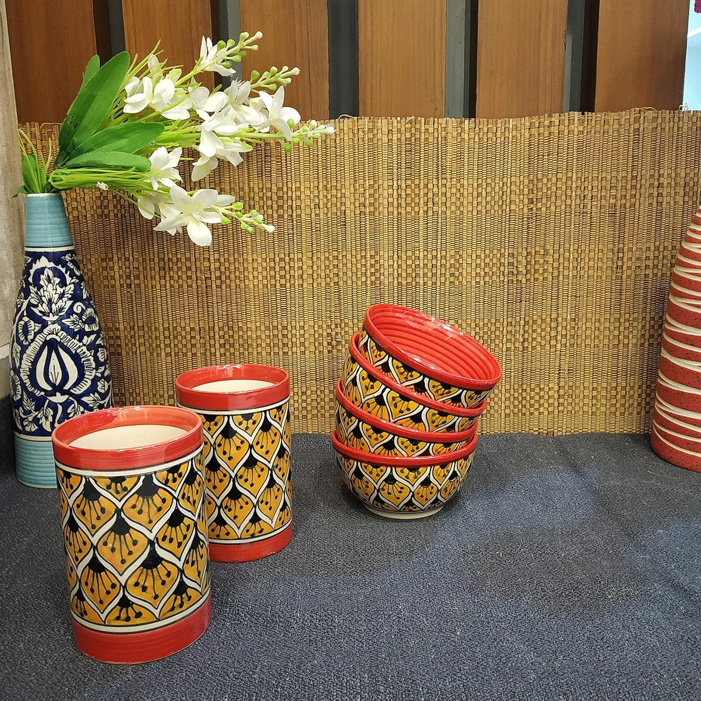 Caffeine Ceramic Handmade Orange Morocco Combo Dinner Set (10 pcs.)