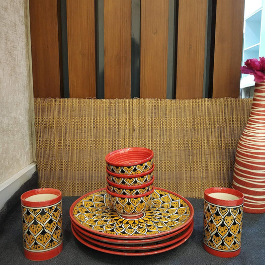 Caffeine Ceramic Handmade Orange Morocco Combo Dinner Set (10 pcs.)