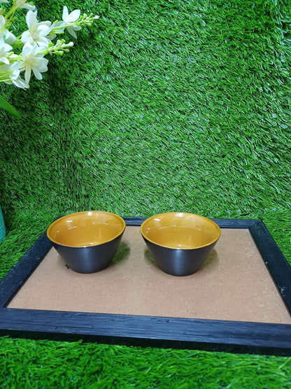 Caffeine Ceramic Handmade Studio Black Matte Glossy Mustard Dessert Bowl -(Set of 2) - Caffeine Premium Stoneware