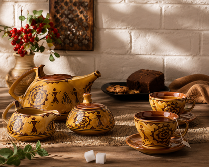 Premium Mustard Romani 15 Pcs Tea Set | Modern and Luxury Tea Sets|