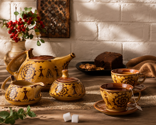 Premium Mustard Romani 15 Pcs Tea Set | Modern and Luxury Tea Sets|