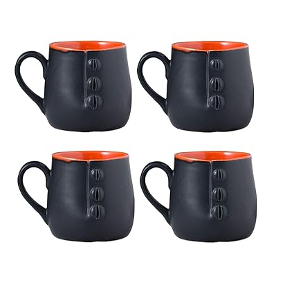Caffeine Ceramic Handmade Black & Red Buttoned Tea Cup (Set of 6) - Caffeine Premium Ceramic