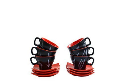 Caffeine Premium Ceramic Handmade Black Bamboo Printed Tea Sets (Set of 15 pcs) - Caffeine Premium Stoneware