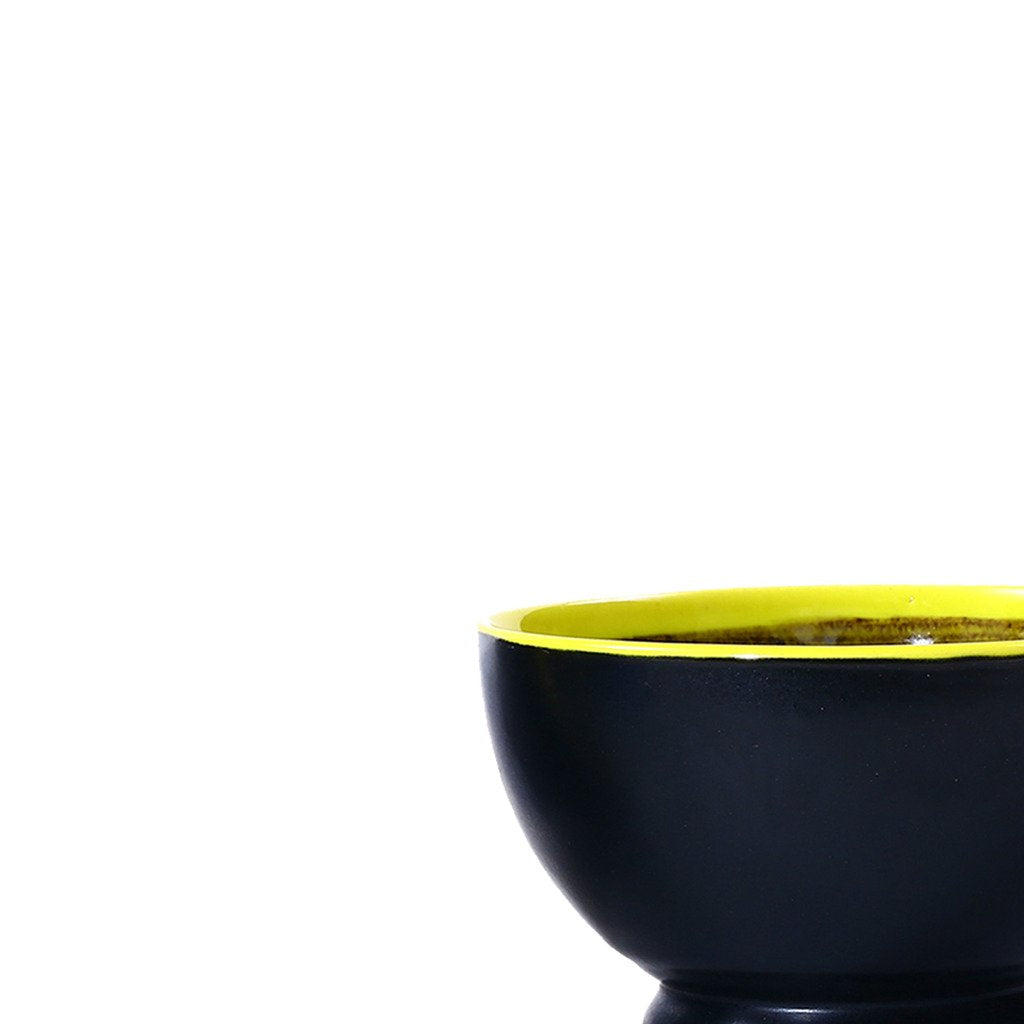 Caffeine Ceramic Handmade Matte Black & Glossy Brown with Yellow Rim Nut Serving Bowl (Set of 2) - Caffeine Premium Stoneware
