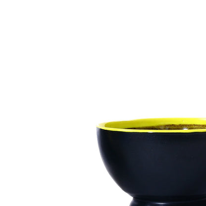 Caffeine Ceramic Handmade Matte Black & Glossy Brown with Yellow Rim Nut Serving Bowl (Set of 2) - Caffeine Premium Stoneware