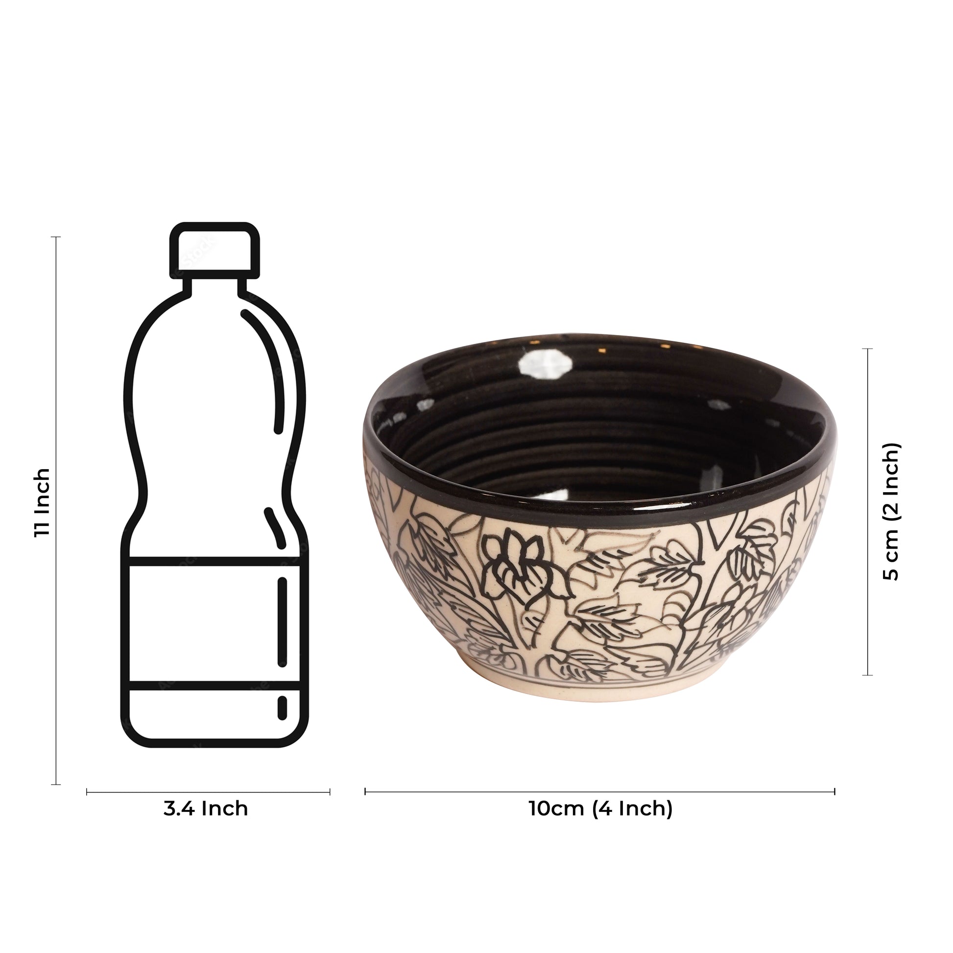 Caffeine Ceramic Handmade Black Perru katori Bowl (Set of 6, 200 ml) - Caffeine Premium Stoneware