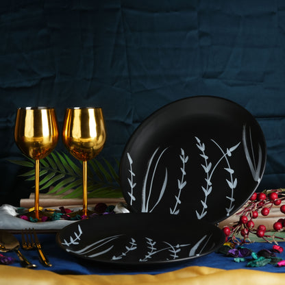 Caffeine Ceramic Handmade Stoneware Black Bamboo Dinner Plates 10 inch Set of 2 - Caffeine Premium Stoneware