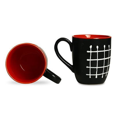 Caffeine Ceramic Stoneware Handmade Red & Black Cherry Coffee Mug (Set of 4) - Caffeine Premium Stoneware