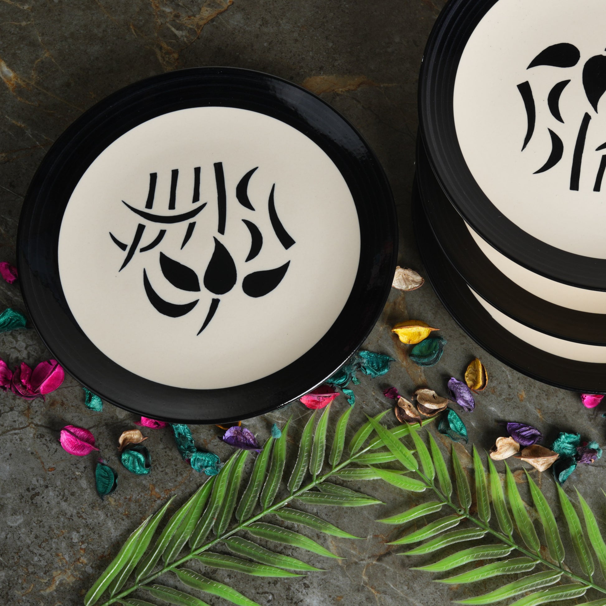 Caffeine Ceramic Handmade Stoneware Black Imperial Quarter Plate 7” (Set of 6 ) - Caffeine Premium Stoneware