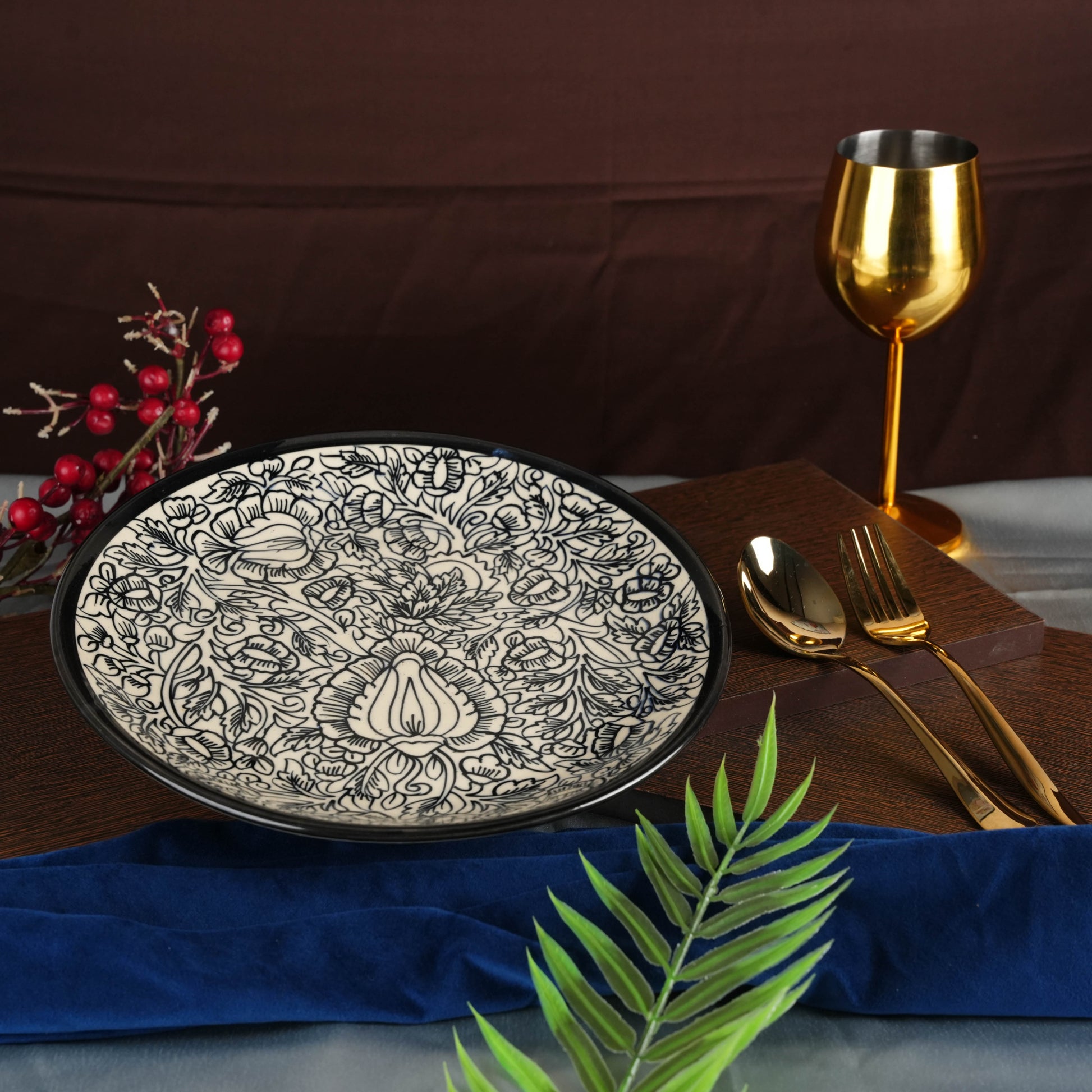Caffeine Ceramic Handmade Black Perru Dinner Plate set of 4 - Caffeine Premium Stoneware