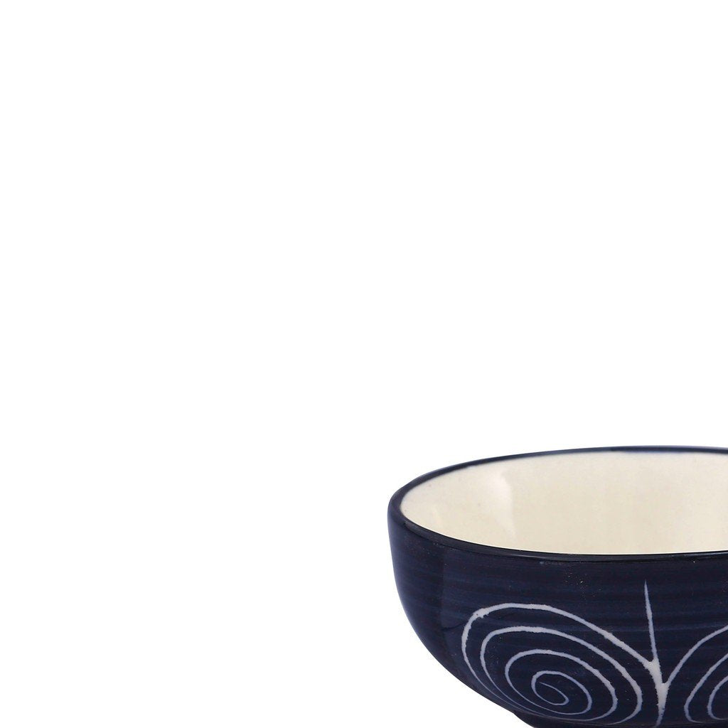 Caffeine Ceramic Handmade Black Doodle Dessert Bowl (Set of 6, 150 ml) - Caffeine Premium Ceramic 