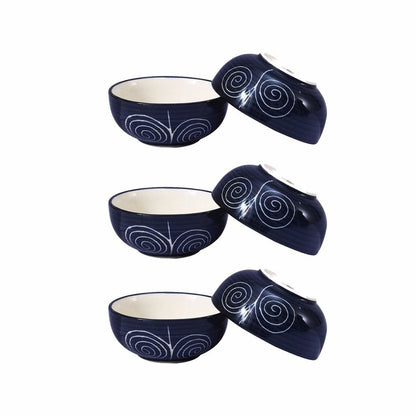 Caffeine Ceramic Handmade Black Doodle Dessert Bowl (Set of 6, 150 ml) - Caffeine Premium ceramic