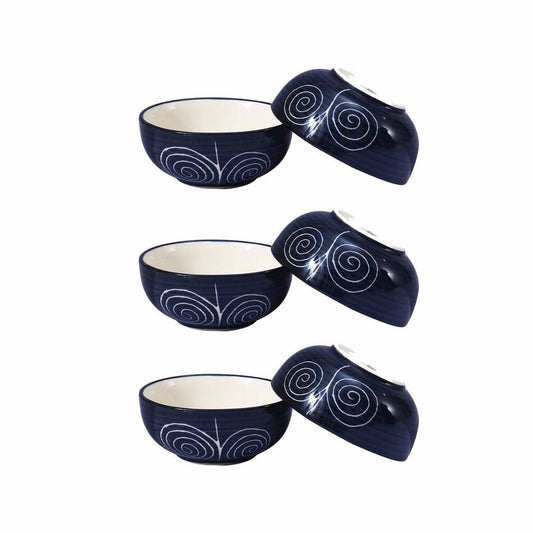 Caffeine Ceramic Handmade Black Doodle Dessert Bowl (Set of 6, 150 ml) - Caffeine Premium ceramic