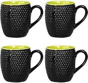 Caffeine Ceramic Handmade Black & Green bubble Coffee Mugs (Set of 4) - Caffeine Premium Ceramic
