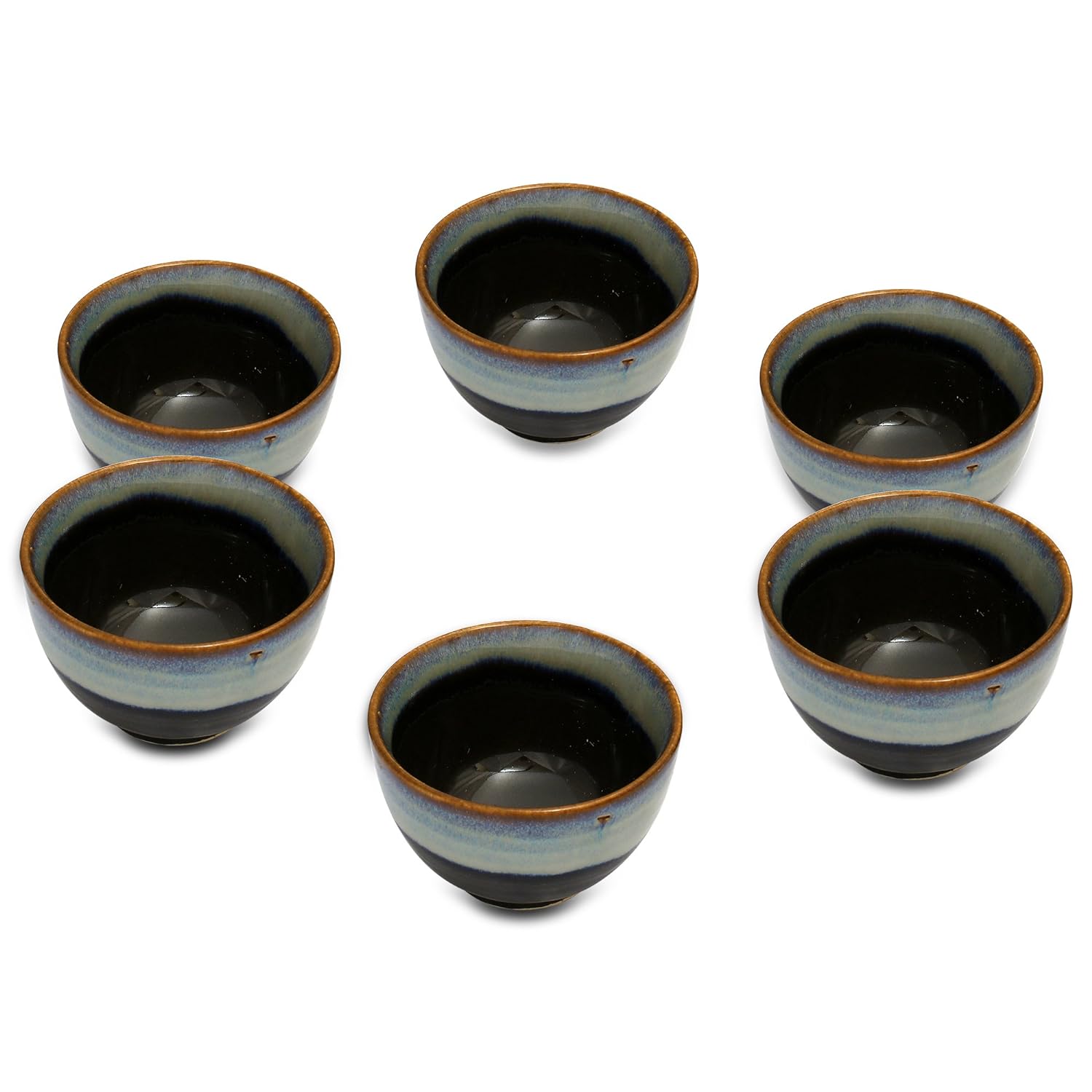 Caffeine Ceramic Handmade Black & Grey Studio Dessert Bowl (Set of 6, 150 ml) - Caffeine Premium Ceramic