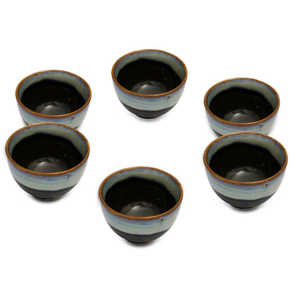 Caffeine Ceramic Handmade Black & Grey Studio Dessert Bowl (Set of 6, 150 ml) - Caffeine Premium Ceramic
