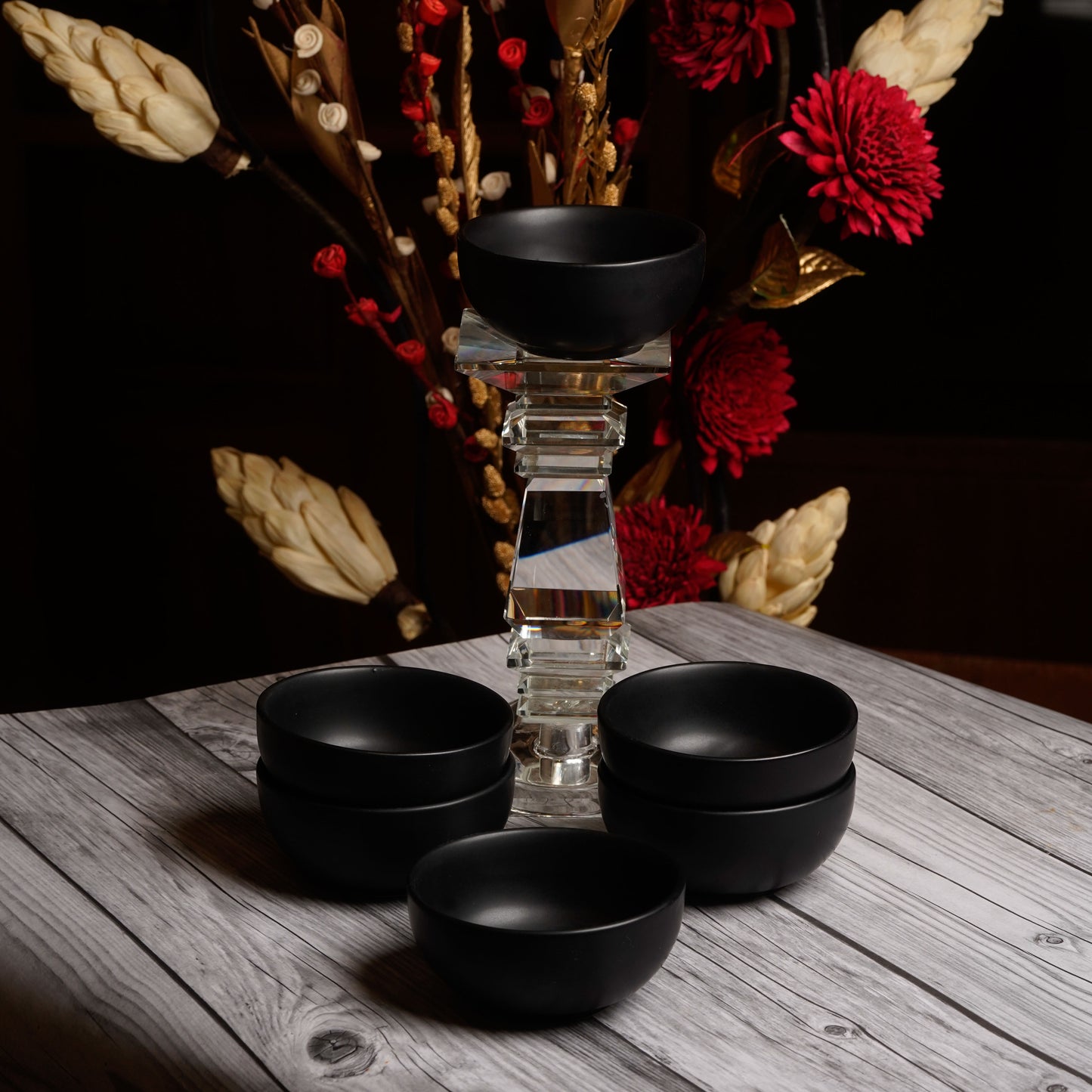 Caffeine Ceramic Handmade Black Matte katori Bowl 200ml (Set of 6) - Caffeine Premium Stoneware