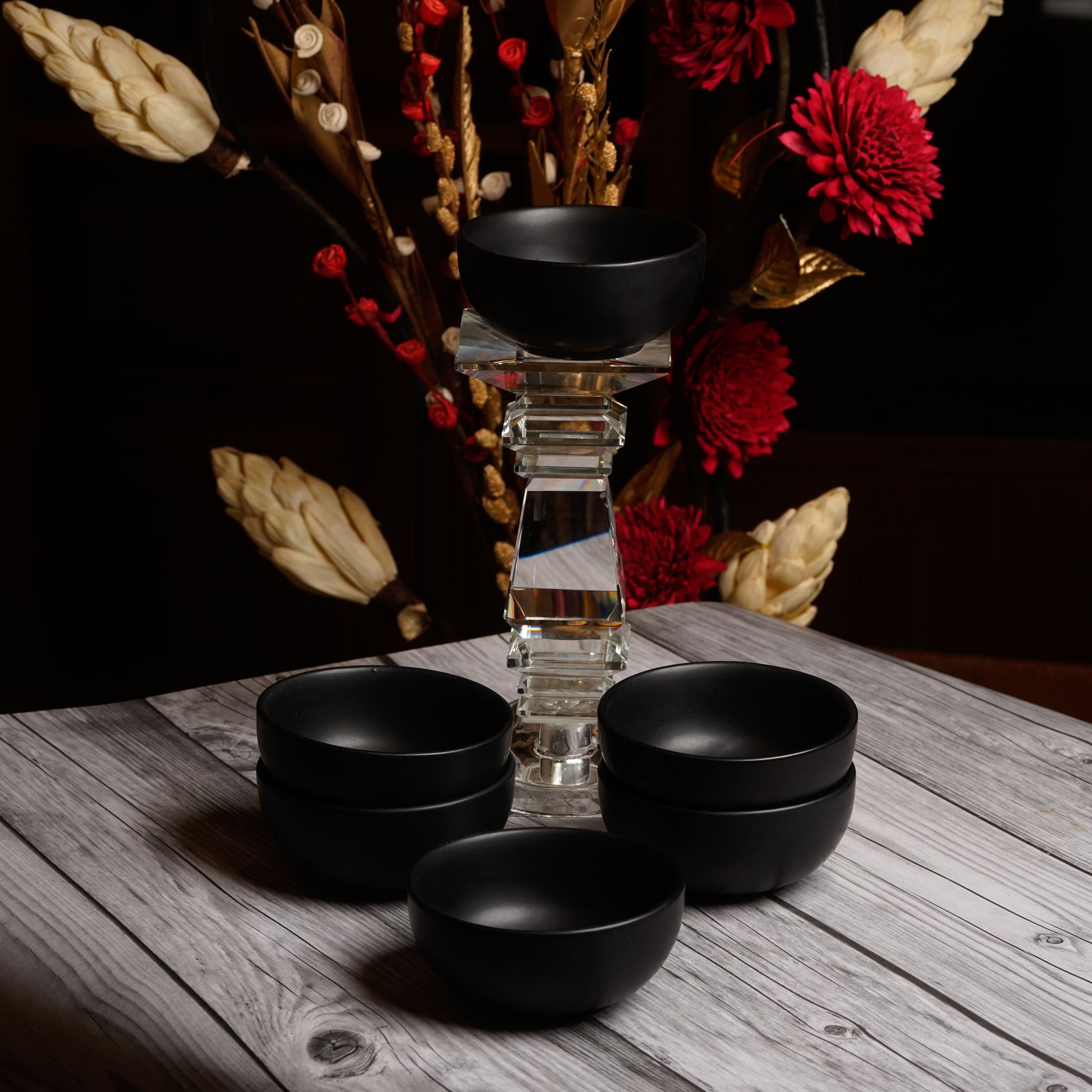 Caffeine Ceramic Handmade Black Matte katori Bowl 200ml (Set of 6) - Caffeine Premium Stoneware