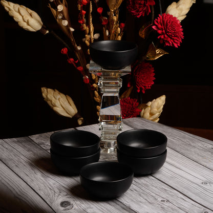 Caffeine Ceramic Handmade Black Matte katori Bowl 200ml (Set of 6) - Caffeine Premium Stoneware
