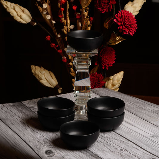 Caffeine Ceramic Handmade Black Matte katori Bowl 200ml (Set of 6) - Caffeine Premium Stoneware