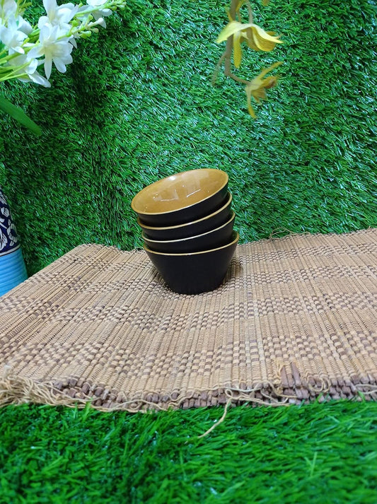 Caffeine Ceramic Handmade Studio Black Matte Glossy and mustard Dessert Bowl (Set of 4) - Caffeine Premium Stoneware