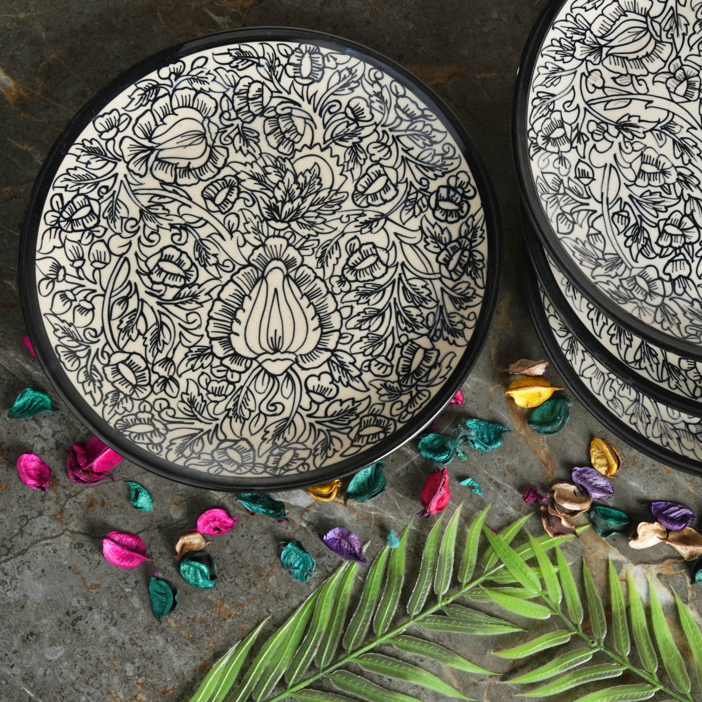 Caffeine Ceramic Handmade Black Perru Dinner Plate set of 4 - Caffeine Premium Stoneware