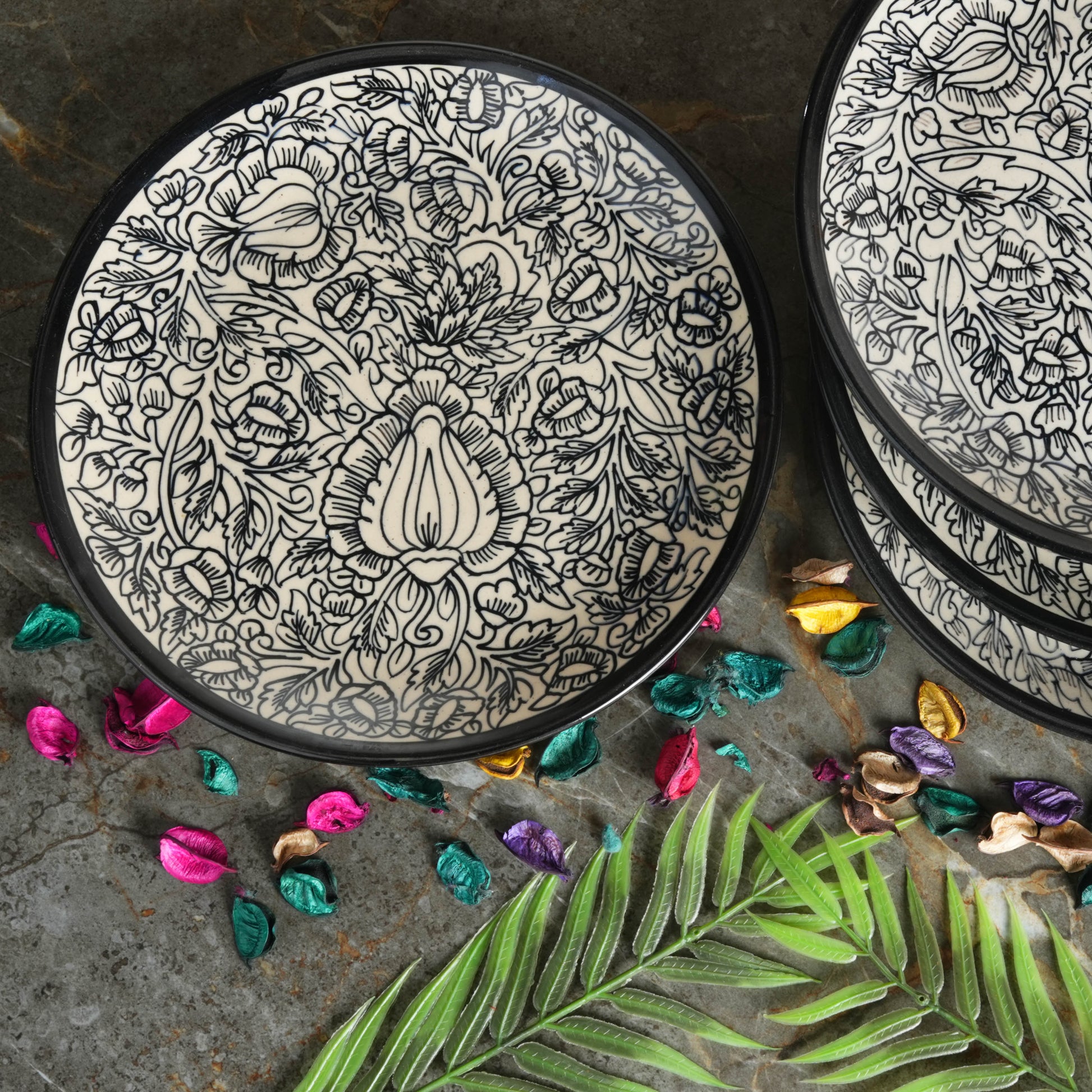 Caffeine Ceramic Handmade Black Perru Dinner Plate set of 4 - Caffeine Premium Stoneware