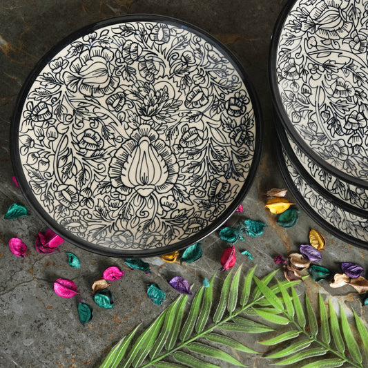Caffeine Ceramic Handmade Black Perru Dinner Plate set of 4 - Caffeine Premium Stoneware
