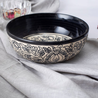 Caffeine Ceramic Handmade Black Perru Serving Bowl 8" (Large) set of 1