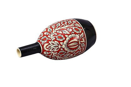 Caffeine Ceramic Handmade Black and Red Mughal Oval Shape Vase (1 Pc)