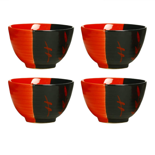 Caffeine Ceramic Handmade Black Red Dual Shade Dessert Bowl (Set of 4, 150 ml) - Caffeine Premium Stoneware
