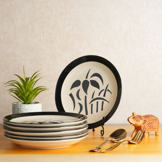 Caffeine Ceramic Stoneware Handmade Black Imperial Dinner Plate 10" inch Set of 6 (Microwave & Dishwasher Safe) - Caffeine Premium Stoneware