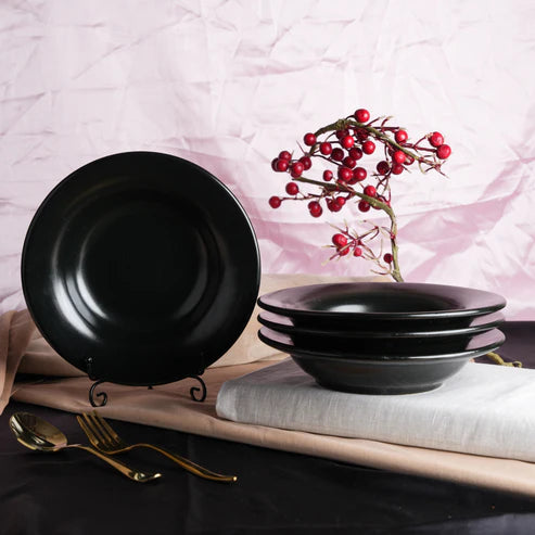 Caffeine Ceramic Handmade Stoneware Black Glossy 9" Soup Plate (Set of 6 Dishwasher & Microwave Safe)
