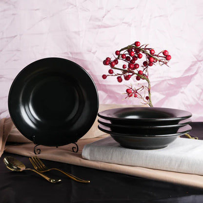 Caffeine Ceramic Handmade Stoneware Black Glossy 9" Soup Plate (Set of 6 Dishwasher & Microwave Safe)