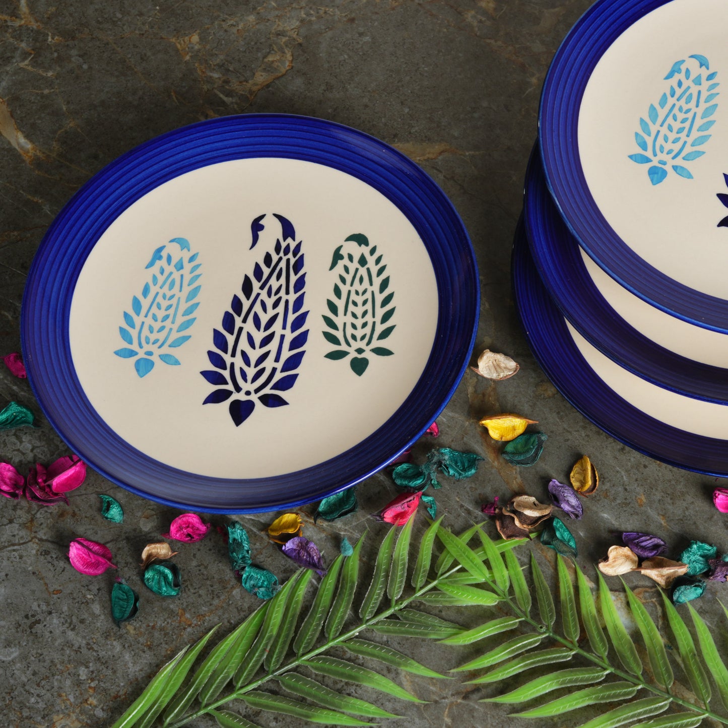 Caffeine Ceramic Handmade Stoneware Blue Boota Dinner Plates10 inch Set of 6 (Microwave & Dishwasher Safe) - Caffeine Premium Stoneware