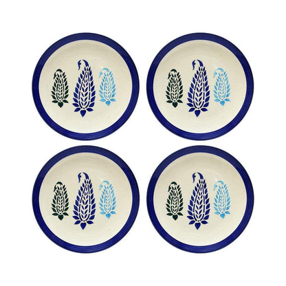 Blue Boota Ceramic Quarter Plates – 7-inch blue and white side plates with Mughal floral design, perfect for snacks or desserts