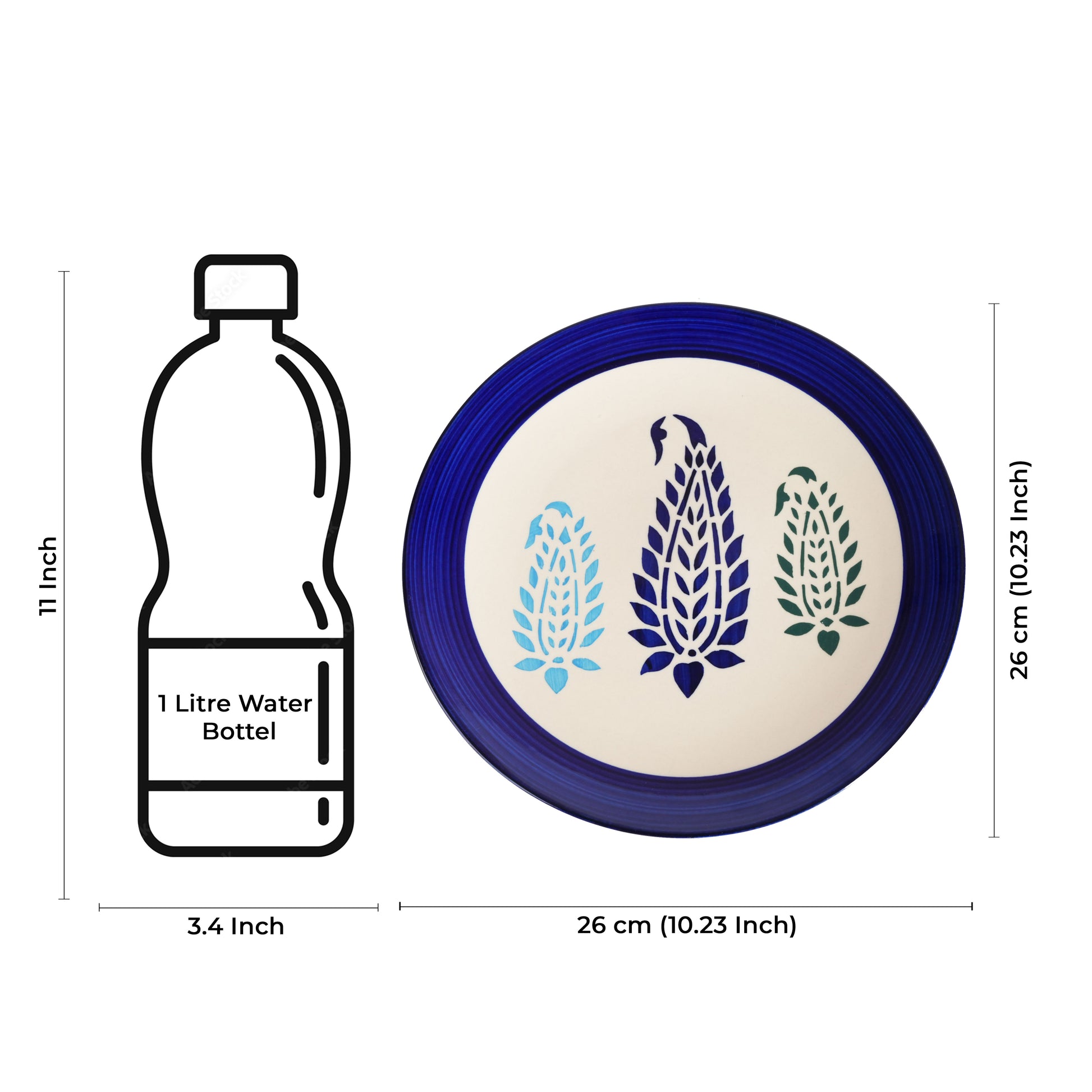 Caffeine Ceramic Handmade Stoneware Blue Boota Dinner Plates10 inch Set of 6 (Microwave & Dishwasher Safe) - Caffeine Premium Stoneware