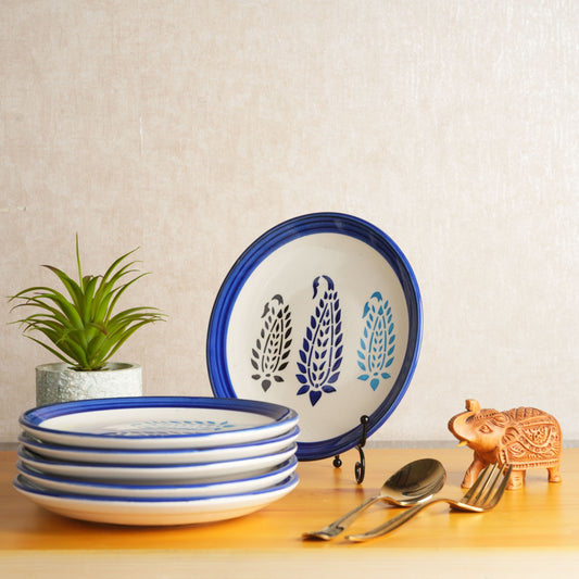 Caffeine Ceramic Handmade Stoneware Blue Boota Dinner Plates10 inch Set of 6 (Microwave & Dishwasher Safe) - Caffeine Premium Stoneware