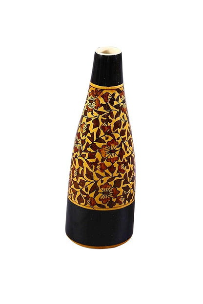 Mustard-colored handmade ceramic vase with embossed leaf design and smooth finish, perfect for adding a natural and artistic touch to any room