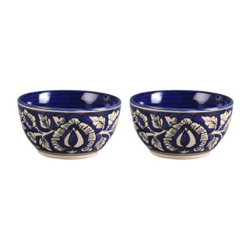 Caffeine Ceramic Handmade Blue mughal katori Bowl (Set of 2) - Caffeine Premium Stoneware
