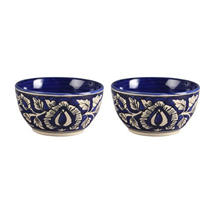 Caffeine Ceramic Handmade Blue mughal katori Bowl (Set of 2) - Caffeine Premium Stoneware